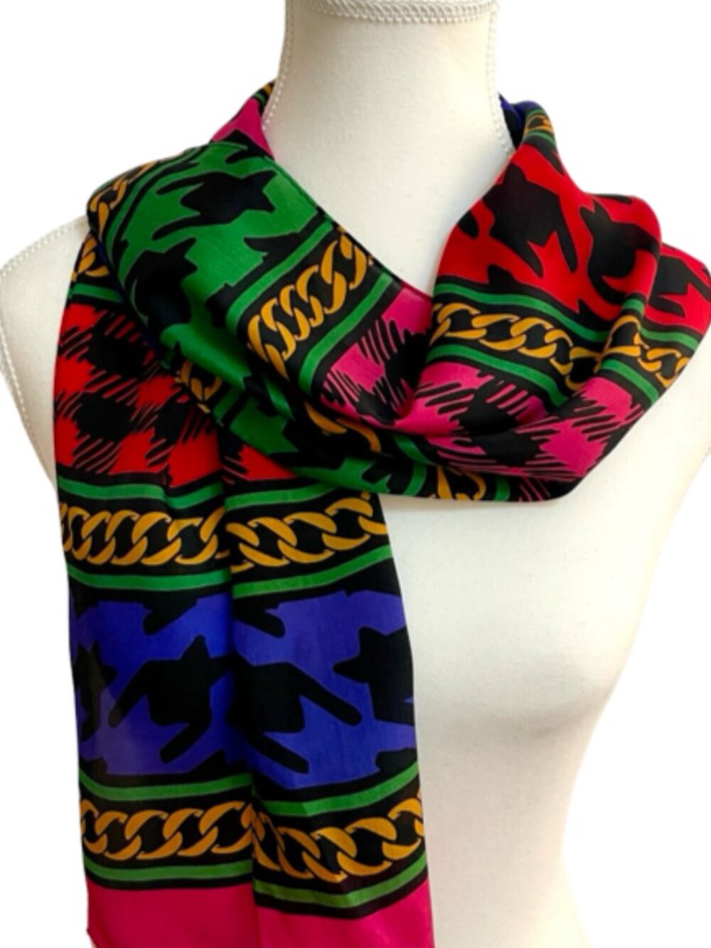 Runway Colorful Abstract Geometric Oblong Scarf Pink Green Blue Gold 10 x 51
